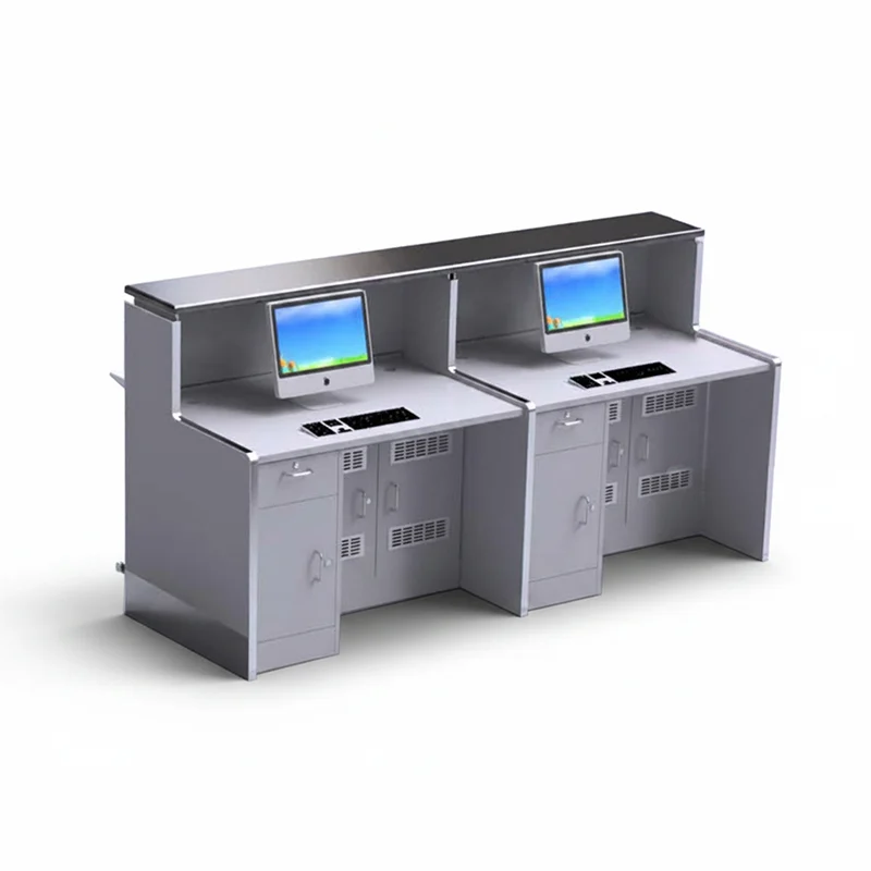 Airport information podium matching airline corporate branding guidelines.