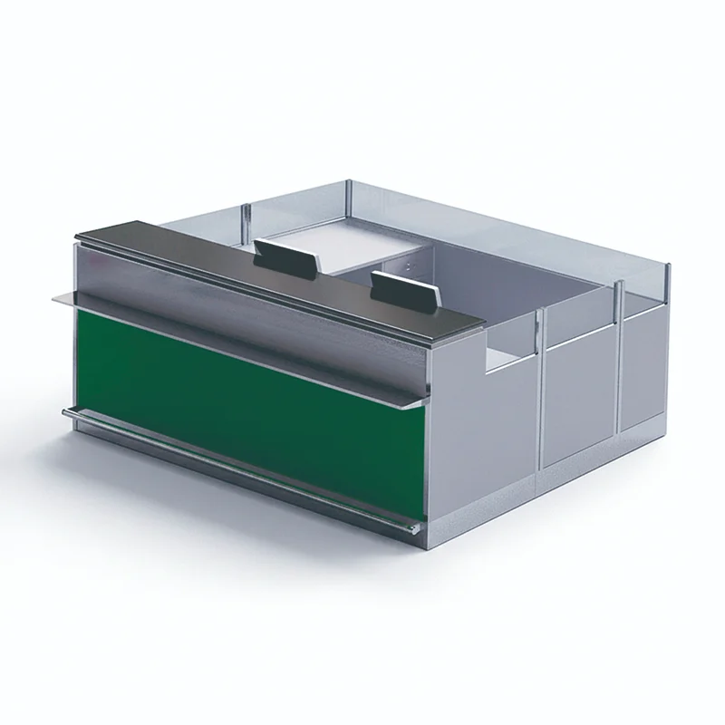 Custom made airport counter with inserts for modern minimalist terminal decor.