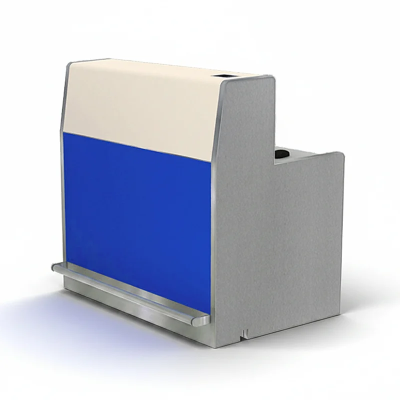 Professional edge banding process sealing airport counter edges against moisture and impact damage.