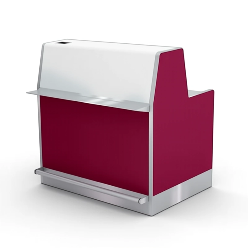 Assist grab bar attached to airport counter improving stability for elderly passengers during check-in.