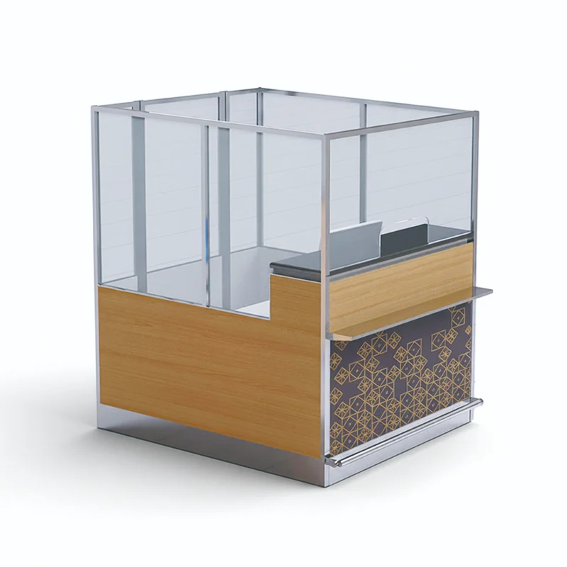 Compact airport gate boarding podium with swivel monitor stand and ticket scanner integration.