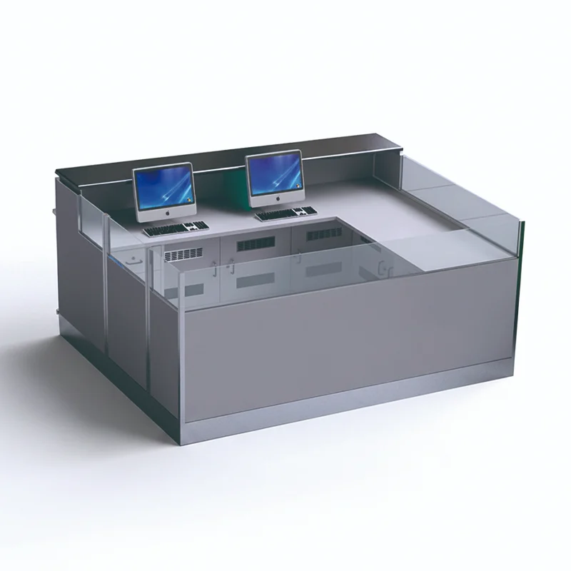 Combined airport shop shelf and counter unit for small kiosks selling magazines and travel accessories.
