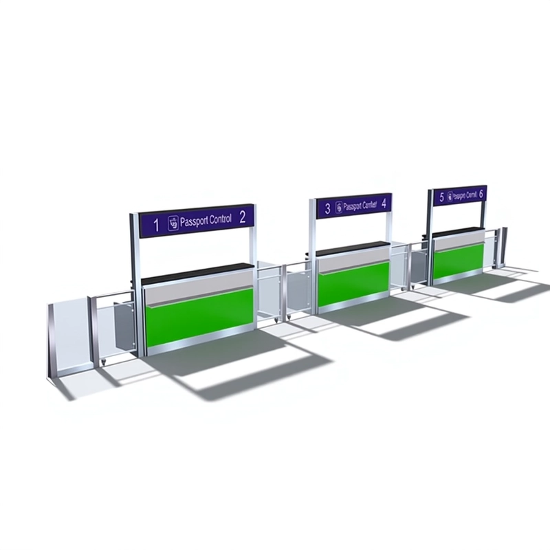 Large airport transfer desk design featuring multi-tiered shelves for organizing connecting flight paperwork.
