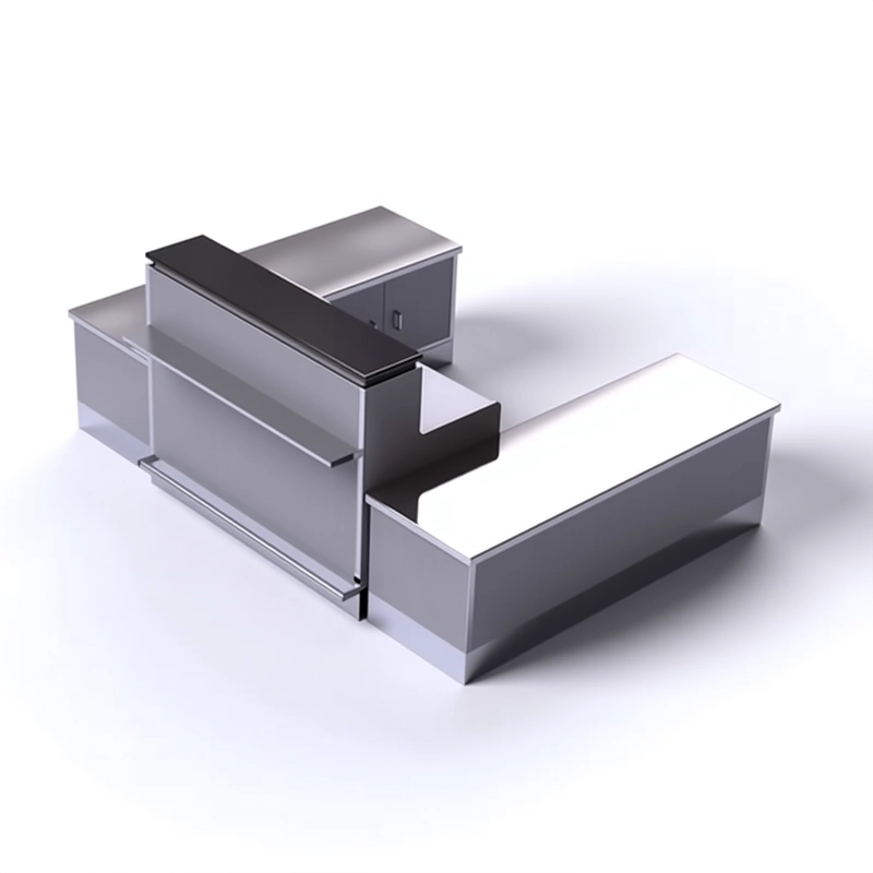 Octagonal custom shaped airport island counter maximizing available floor space in crowded concourses.