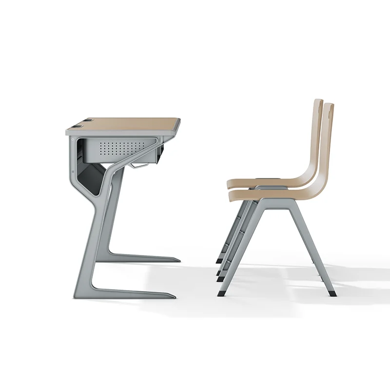 left handed student desk with chair featuring side writing platform for left handed learners