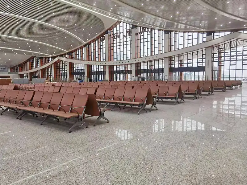 FLYA durable waiting chairs installed in fenghuang ancient town high-speed rail terminal concourse with comfortable PU cushions and heavy-duty frame