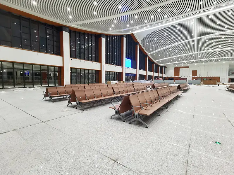 FLYA durable waiting chairs installed in fenghuang ancient town high-speed rail terminal concourse with comfortable PU cushions and heavy-duty frame