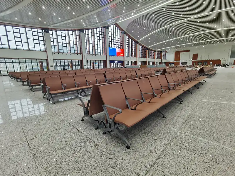 FLYA durable waiting chairs installed in fenghuang ancient town high-speed rail terminal concourse with comfortable PU cushions and heavy-duty frame