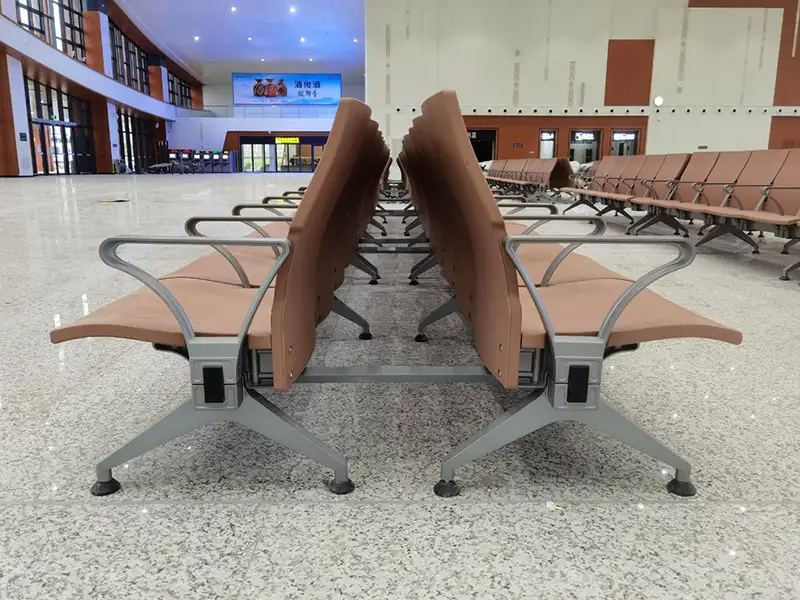 FLYA durable waiting chairs installed in fenghuang ancient town high-speed rail terminal concourse with comfortable PU cushions and heavy-duty frame