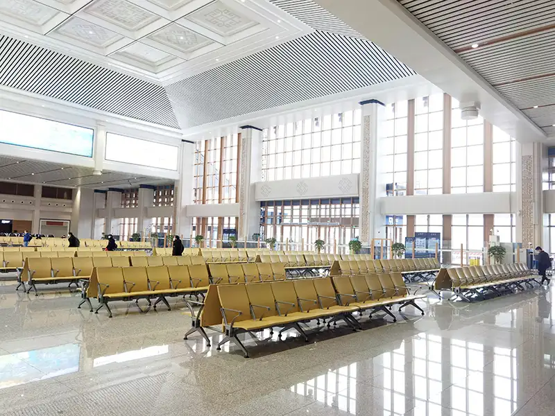 FLYA durable waiting chairs installed in furong town high-speed rail terminal concourse with comfortable PU cushions and heavy-duty frame