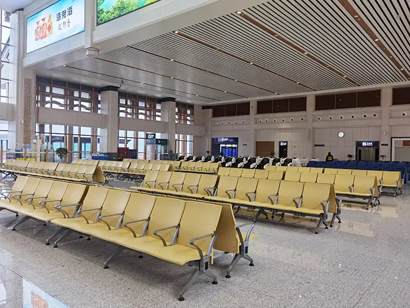 FLYA durable waiting chairs installed in furong town high-speed rail terminal concourse with comfortable PU cushions and heavy-duty frame
