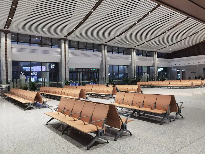 FLYA durable waiting chairs installed in guzhang high-speed rail terminal concourse with comfortable PU cushions and heavy-duty frame