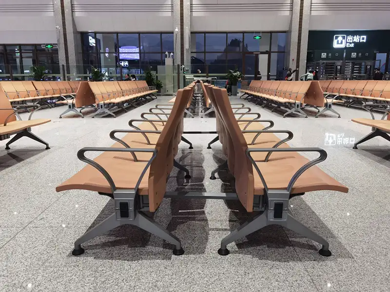 FLYA durable waiting chairs installed in guzhang high-speed rail terminal concourse with comfortable PU cushions and heavy-duty frame