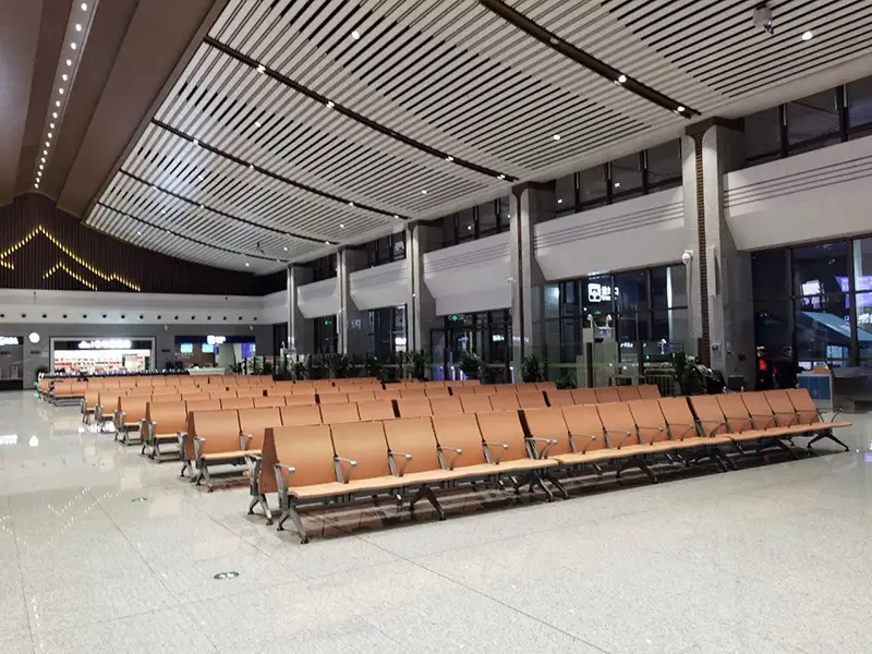 FLYA durable waiting chairs installed in guzhang high-speed rail terminal concourse with comfortable PU cushions and heavy-duty frame