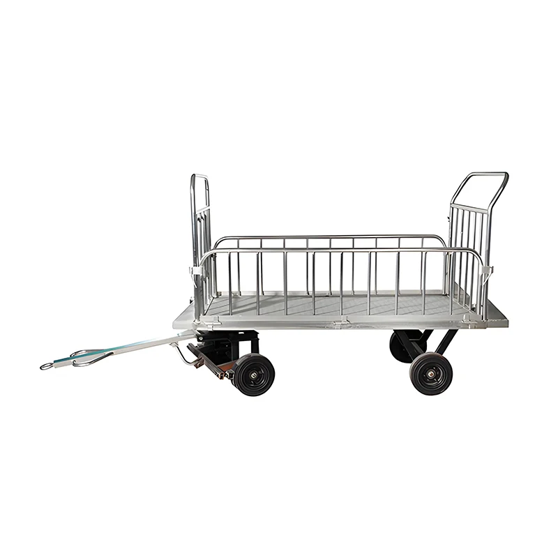 Heavy duty airport luggage trolley in aluminum alloy designed for continuous terminal operations.
