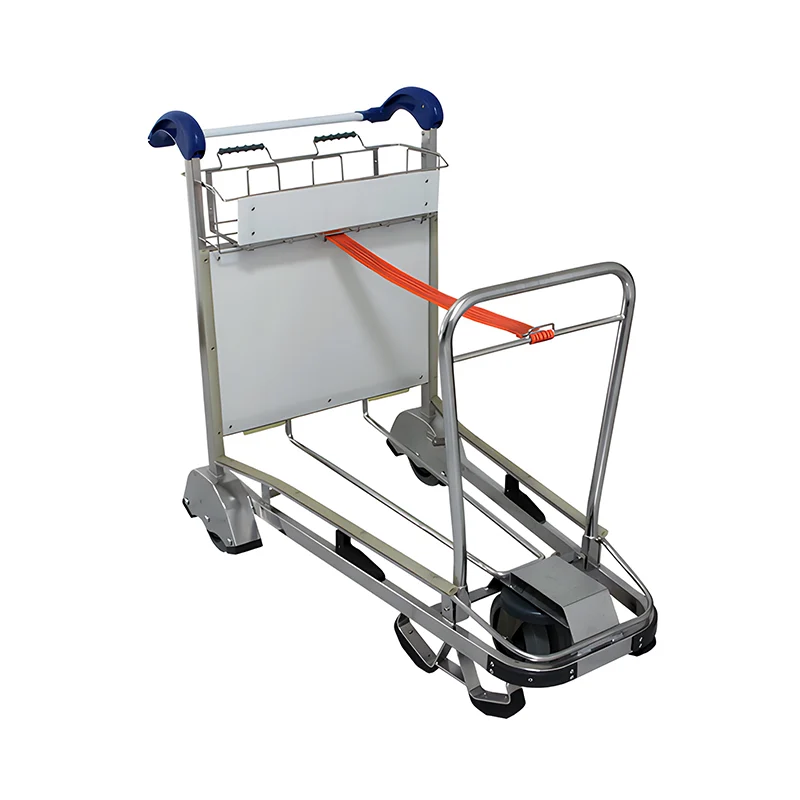Heavy duty stainless airport trolley with 300kg load capacity for demanding baggage handling operations.