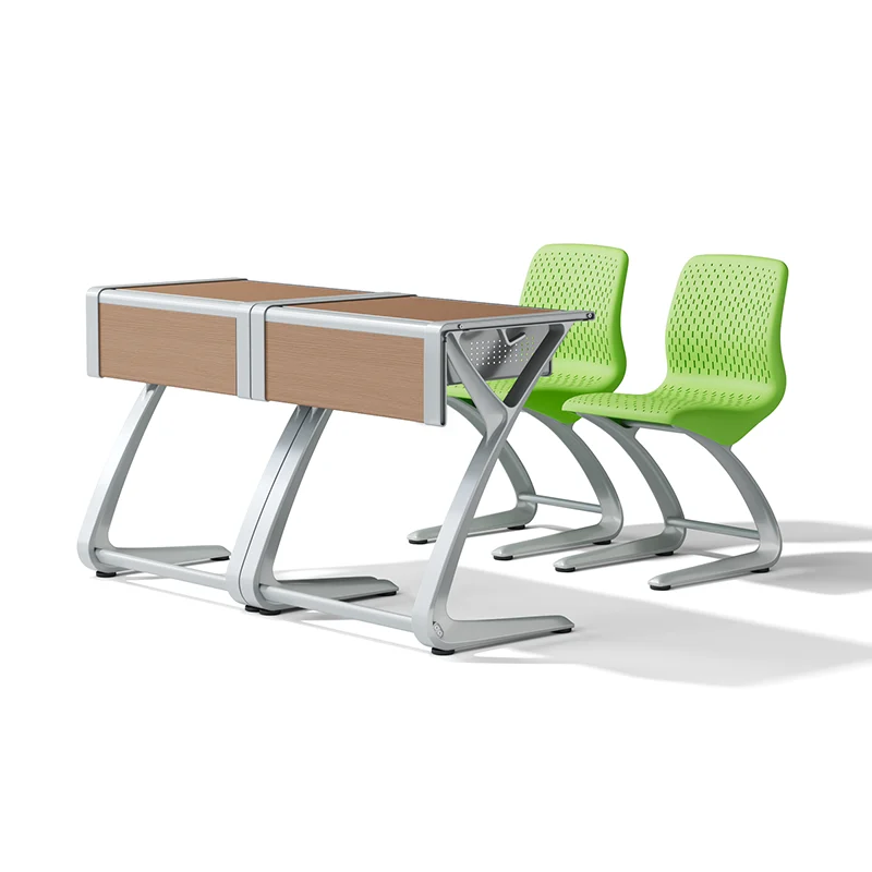 metal frame student desk with integrated book box and matching chair for organized classroom learning environment