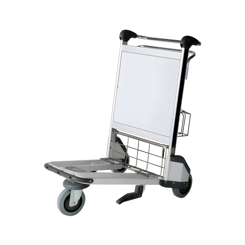 Nesting aluminum airport trolley allowing multiple carts to be stacked together for efficient storage.