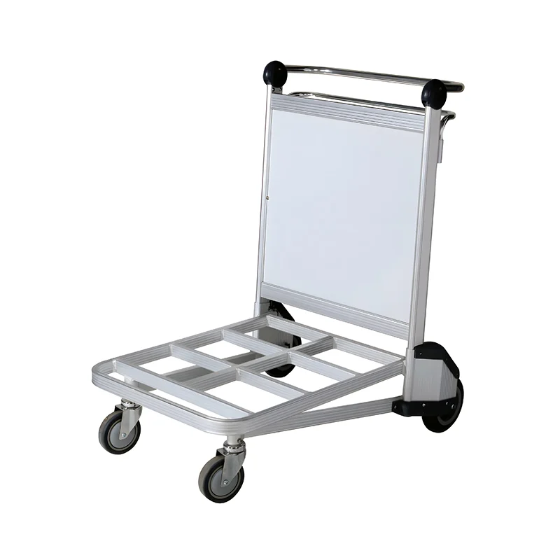 OEM custom aluminum luggage trolley available for airport branding with logo placement options.