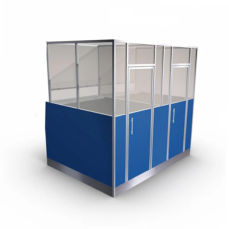 Plug-and-play airport check-in unit with pre-wired electrical sockets and network ports ready for use.