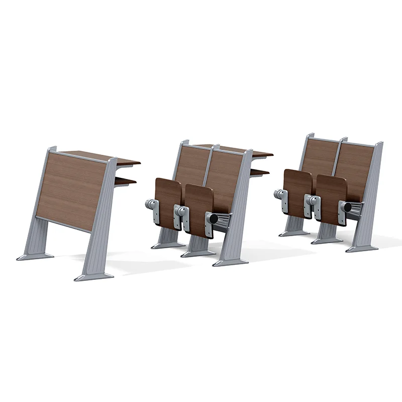 FLYA lecture hall chairs viewed from center aisle with symmetrical row configuration.