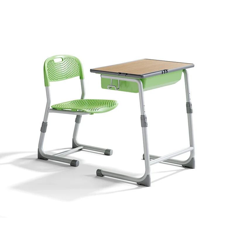 adjustable height student desk and chair set for modern classroom use in primary school with durable steel frame