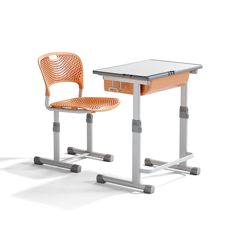 adjustable height student desk and chair set for modern classroom use in primary school with durable steel frame