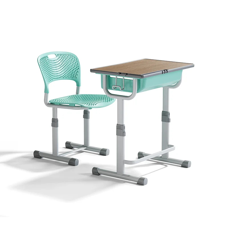 adjustable height student desk and chair set for modern classroom use in primary school with durable steel frame
