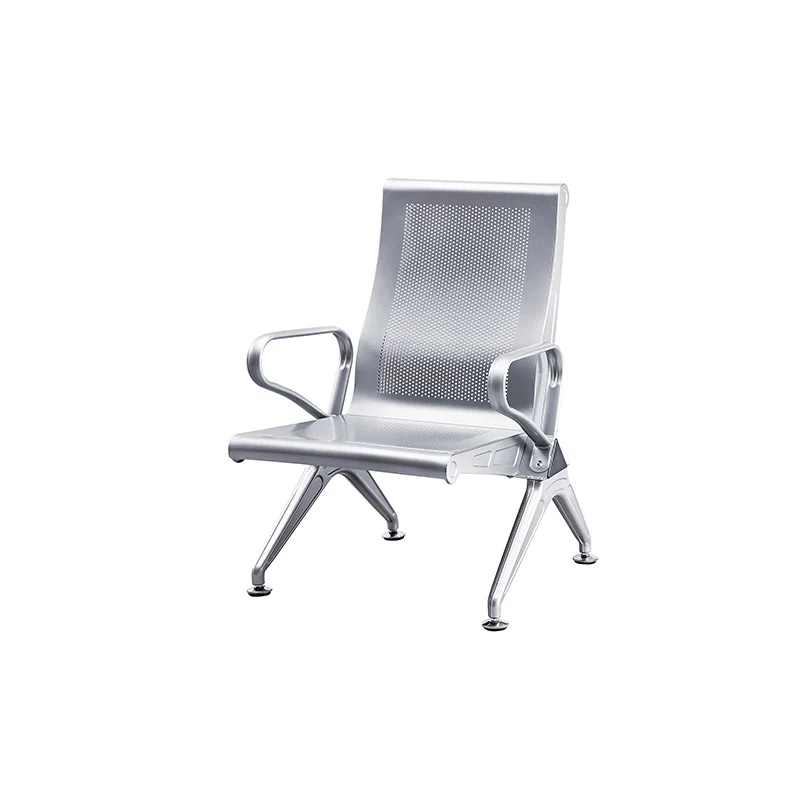 Lightweight 1 seater aluminum airport chair for flexible seating configuration in terminal.