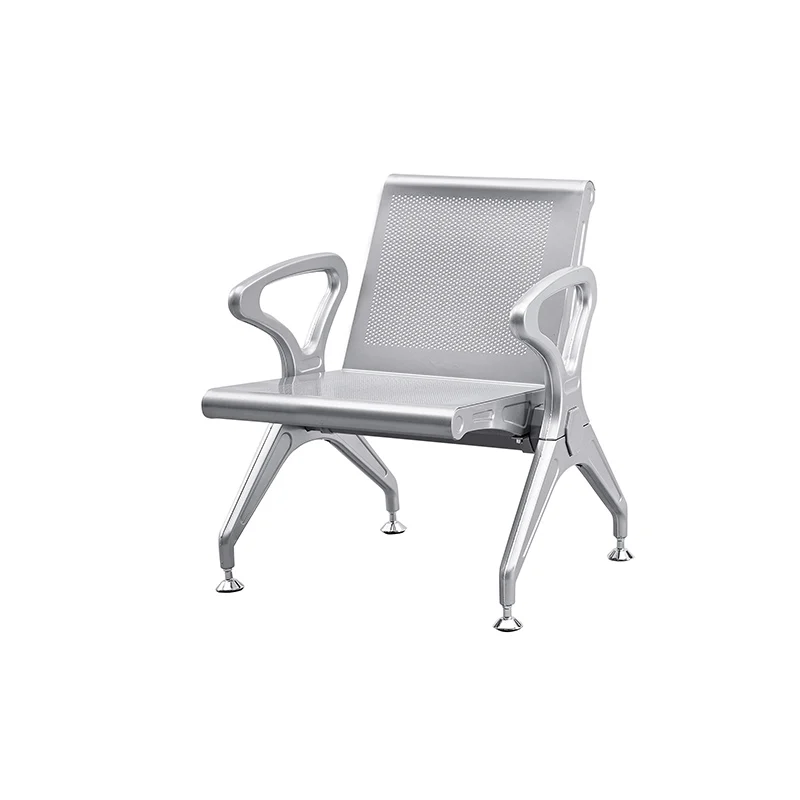 Elegant 1 seater stainless steel bank waiting chair with chrome plated armrests.