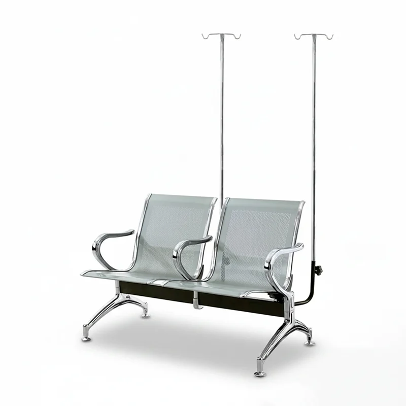 leg of 2 seater hospital bench with rubber foot pad reducing noise and protecting flooring.