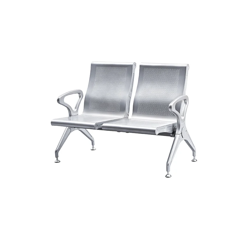 Durable 4 seater stainless bank waiting chair with welded frame for long service life.