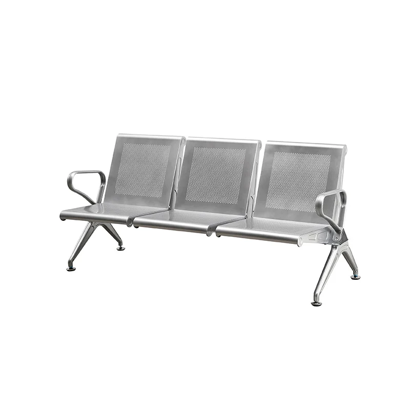 Modern 3 seater aluminum airport bench with curved back for contemporary terminal design.
