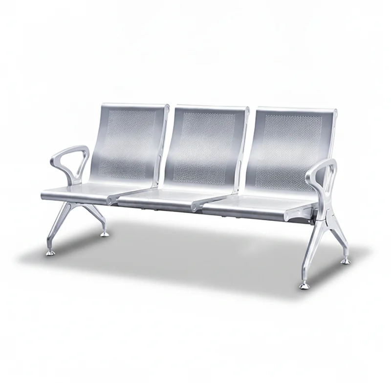 Weather resistant 3 seater aluminum airport bench for outdoor observation deck use.