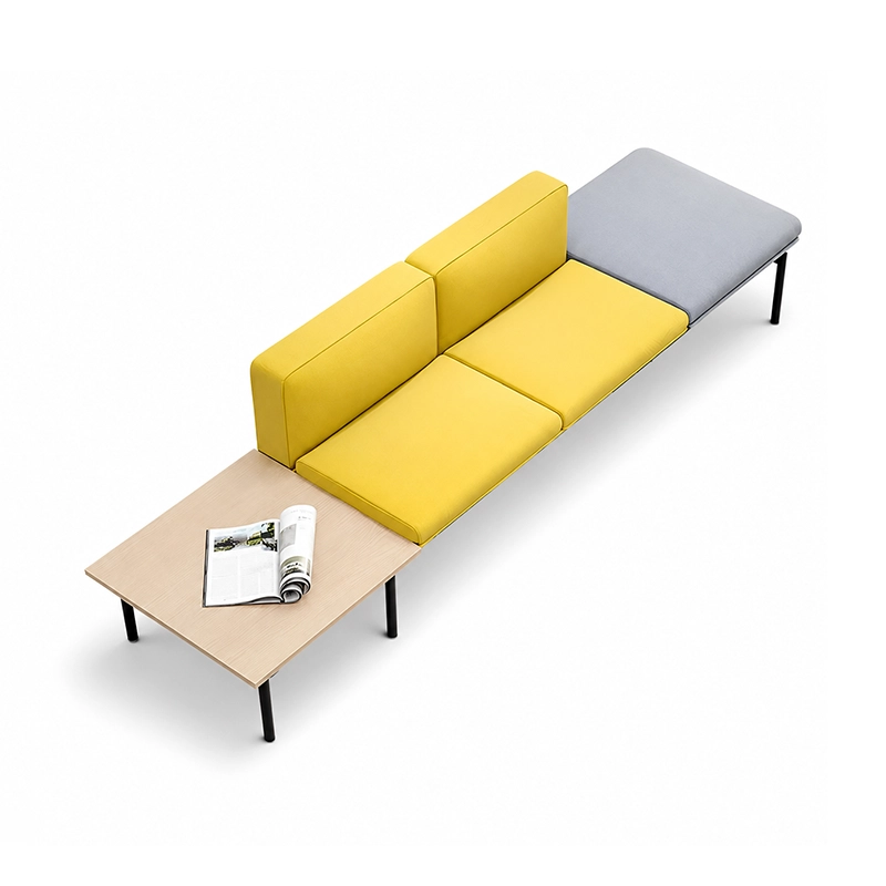 2 3 seater fabric upholstered waiting bench with padded armrests, ideal for hospital waiting rooms and large medical clinic reception areas.
