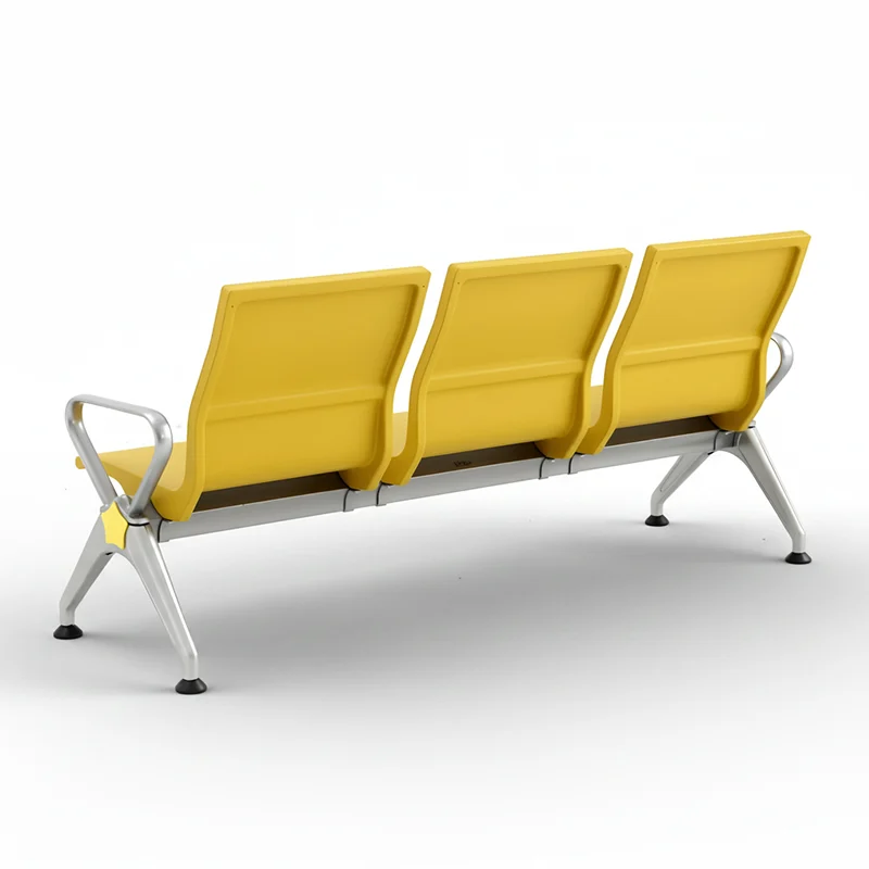 Seamless design 3 seater hospital waiting bench preventing fluid accumulation for hygienic maintenance.