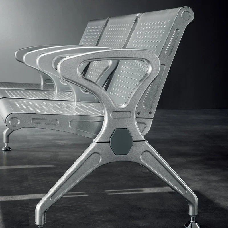 3 seater hospital waiting chair with integrated IV pole holder for infusion patient convenience.