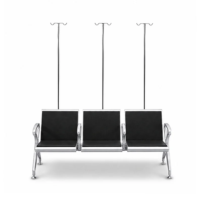 3 seater infusion bench shown with optional iv pole attachment points for treatment flexibility.