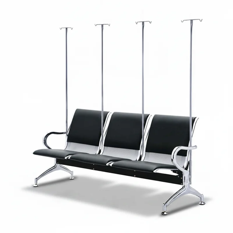 3 seater infusion chair featuring fixed non-caster base for permanent placement in treatment bays.