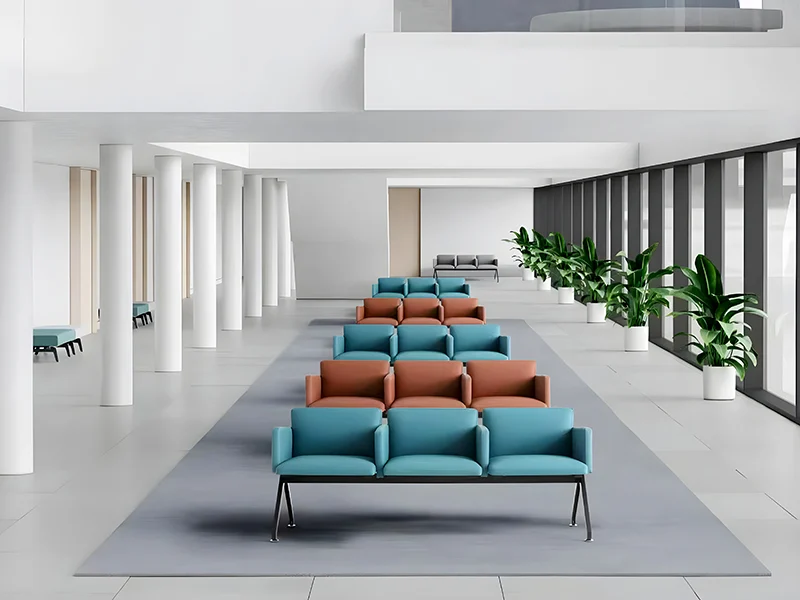 3-seater leather bench without armrests, easy-clean upholstery for dental clinic reception areas, compact seating for small medical offices.