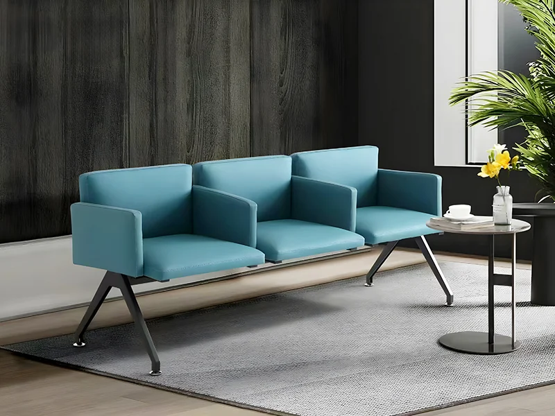 3-seater leather bench without armrests, easy-clean upholstery for dental clinic reception areas, compact seating for small medical offices.