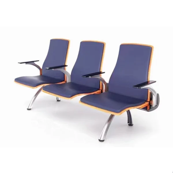3 seater PU hospital chair for clinic corridor with slim profile for narrow hallway.