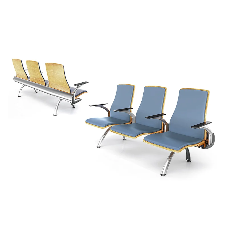 3 seater PU waiting bench for railway station with high backrest for passenger comfort.