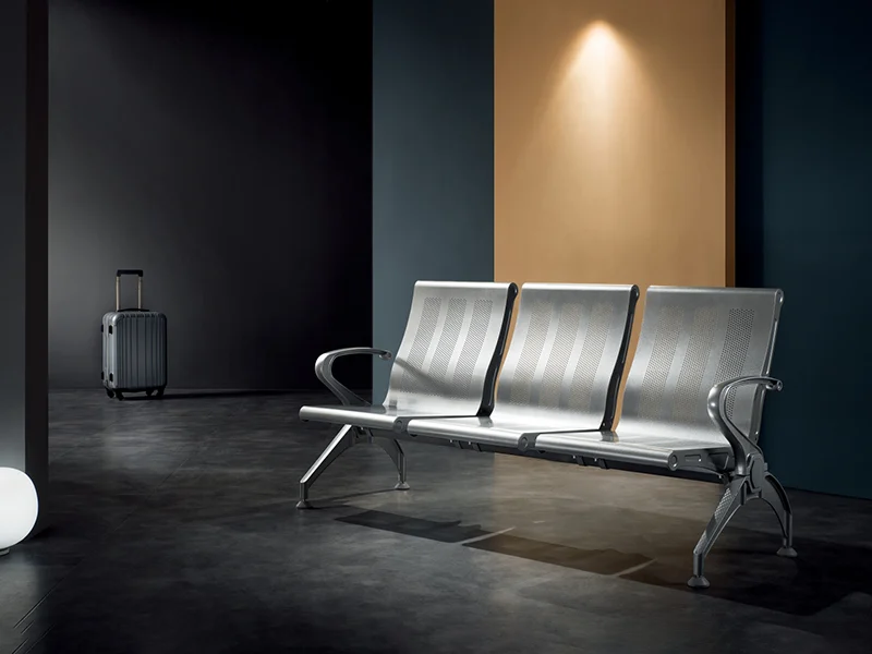 Easy disinfect smooth surface 3 seater stainless hospital chair for fast turnaround cleaning.