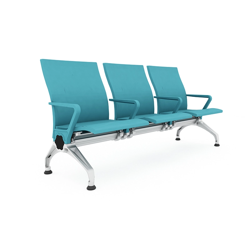 Floor mounted 3 seater airport waiting bench with anti-pirate design for security and easy cleaning.