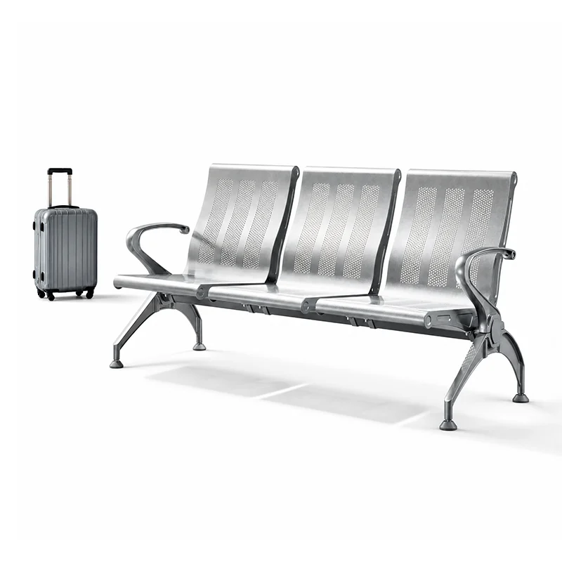 Modern design 3 seater stainless steel airport chair with slim profile for contemporary terminal.