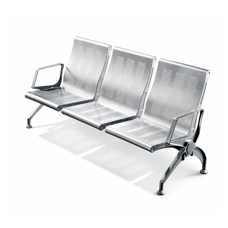 Modern design 3 seater stainless steel airport chair with slim profile for contemporary terminal.