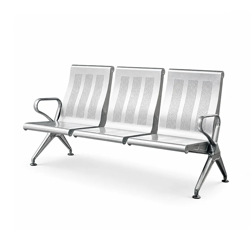 Modern design 3 seater stainless steel airport chair with slim profile for contemporary terminal.