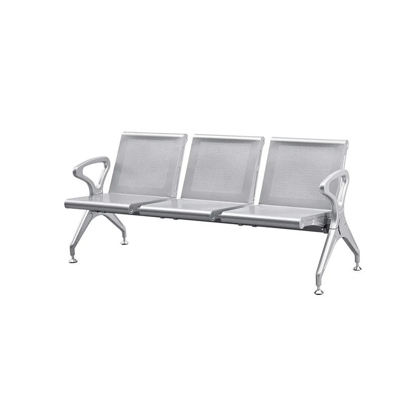 3 seater stainless steel bench for hospital outpatient area with easy clean surface.