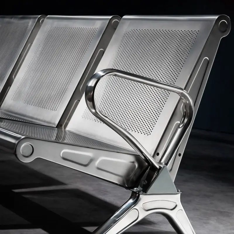 3 seater stainless waiting bench for bus terminal with anti graffiti coating for easy cleaning.